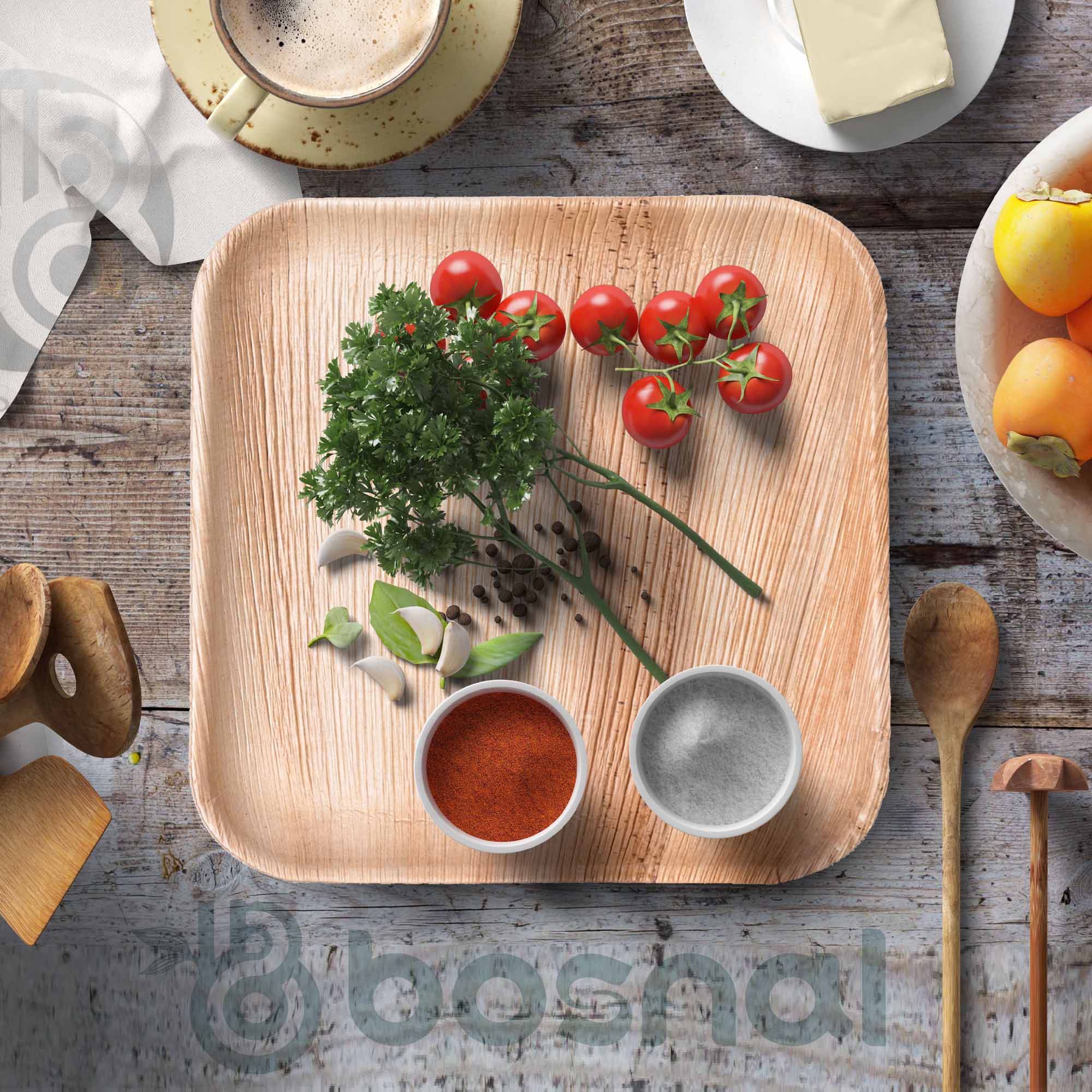 Palm Leaf Biodegradable 10" & 7" Square Plates with Cutlery Combo (25 pcs each of Plates, Spoons, Knives, 50 Forks), Eco-Friendly, Disposable Dinnerware for Parties, Weddings & Events