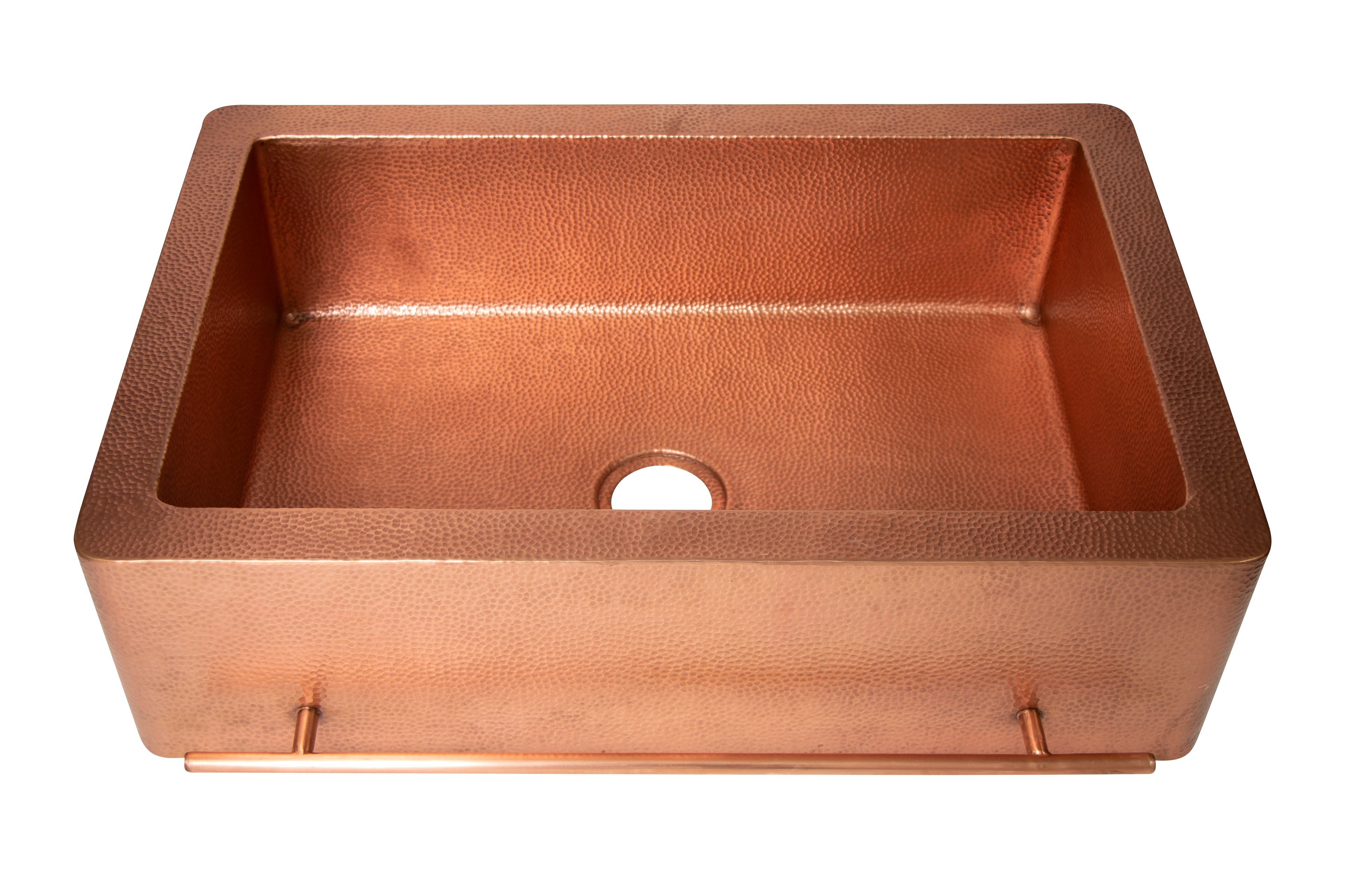 33" Farmhouse Single Well Towel Holder Straight Apron Hammered Copper Kitchen Sink