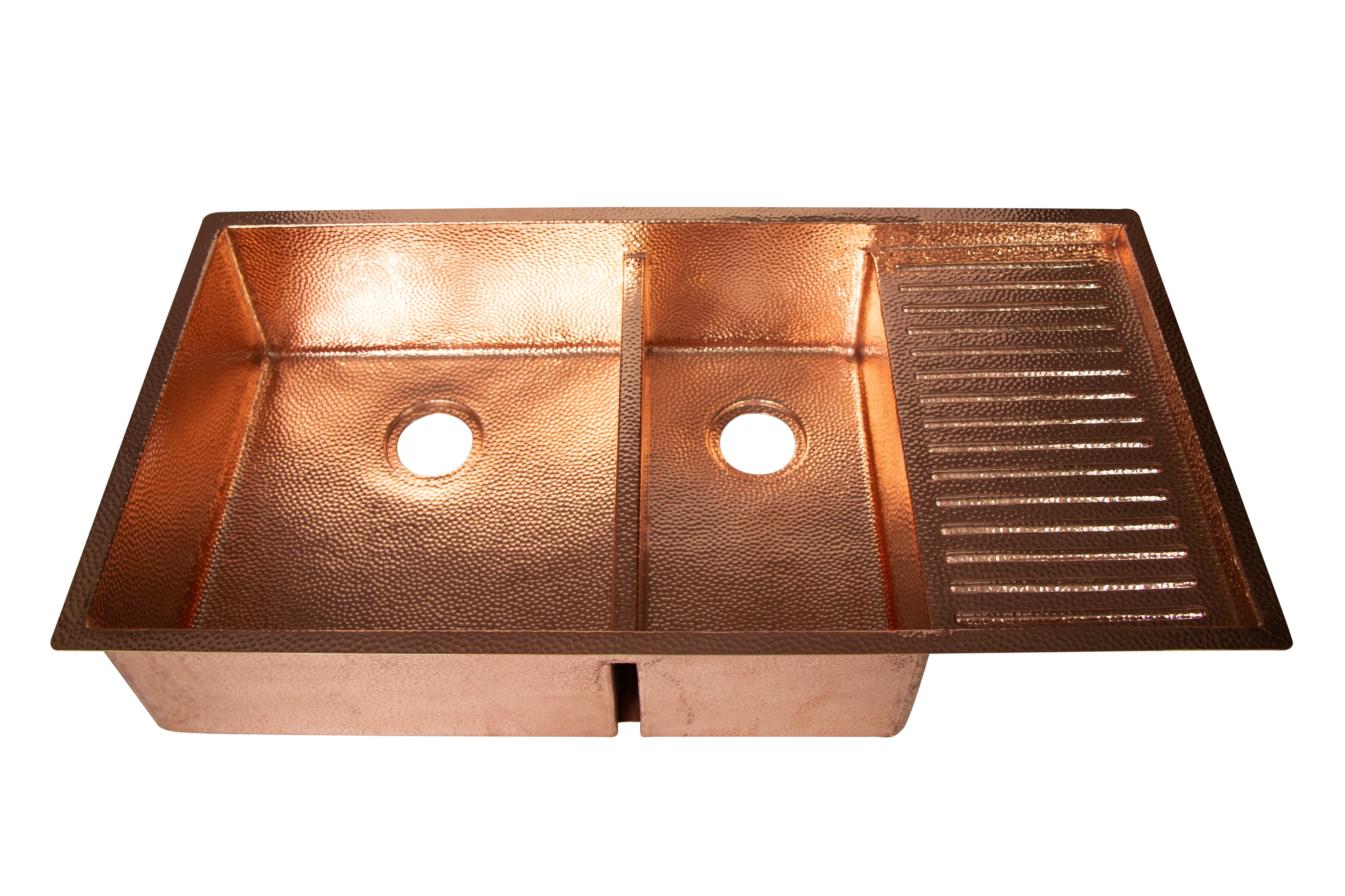 42" Drop-in Double Well 60/40 Hammered Copper Kitchen Sink with Wringer on Right Side
